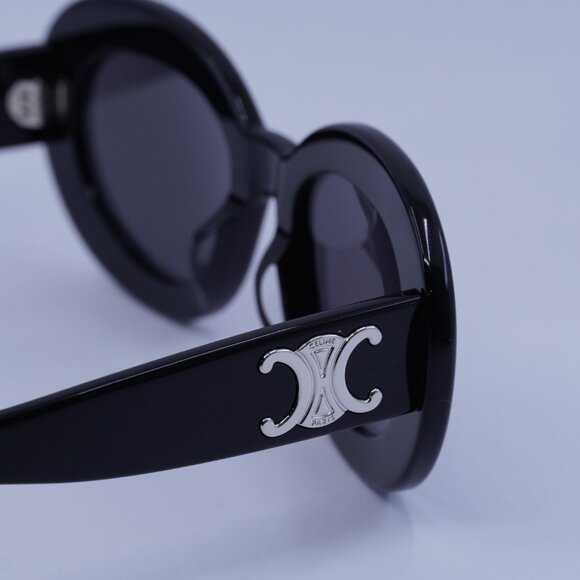 Celine CL40312U TRIOMPHE 01A Sunglasses Shiny Black Oval Frame, Grey Lenses - Picture 9 of 10